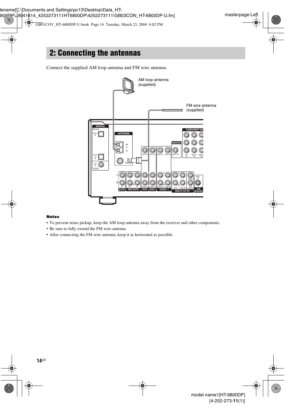 Connecting the antennas | Sony HT-6800DP User Manual | Page 14 / 56