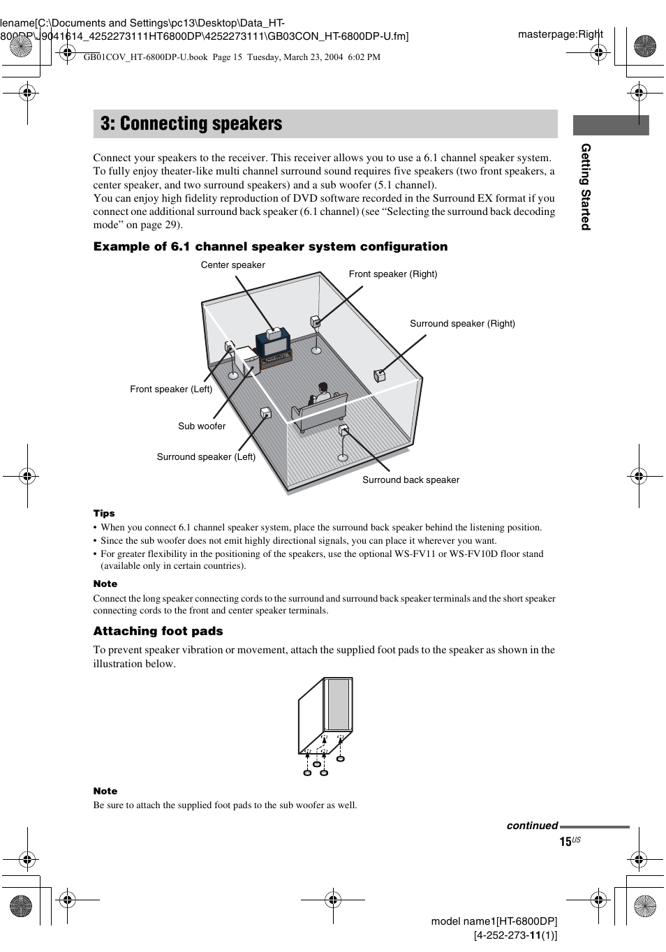Connecting speakers | Sony HT-6800DP User Manual | Page 15 / 56