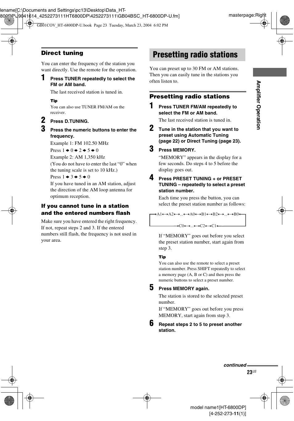 Presetting radio stations | Sony HT-6800DP User Manual | Page 23 / 56