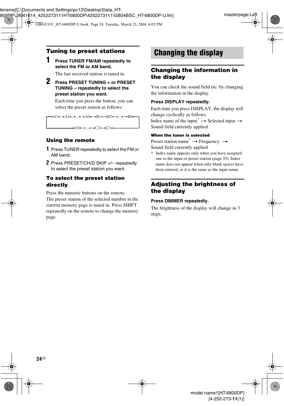 Changing the display | Sony HT-6800DP User Manual | Page 24 / 56