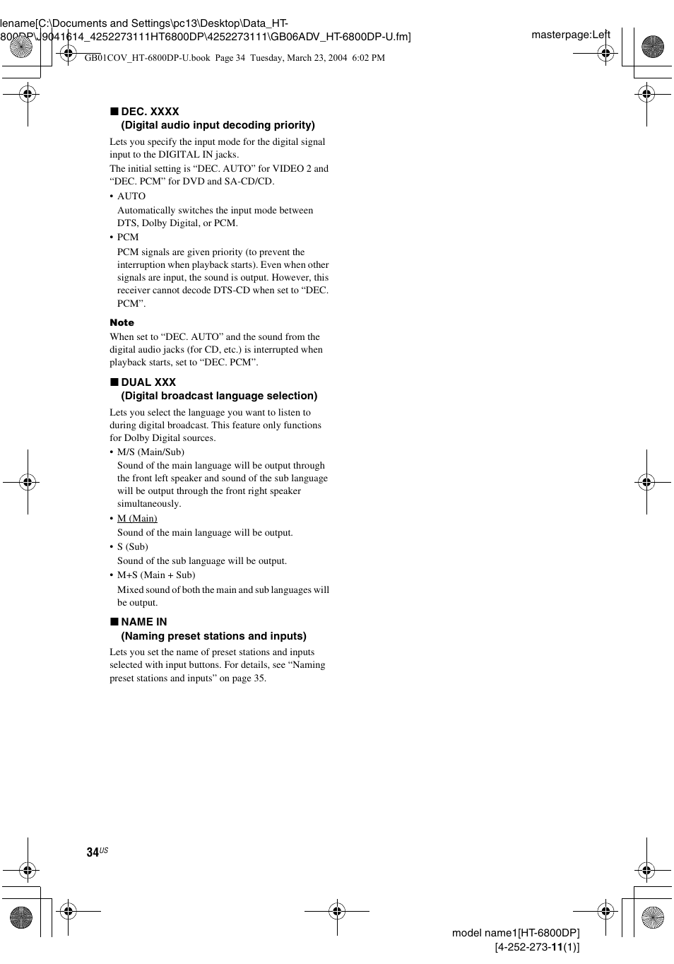 Sony HT-6800DP User Manual | Page 34 / 56