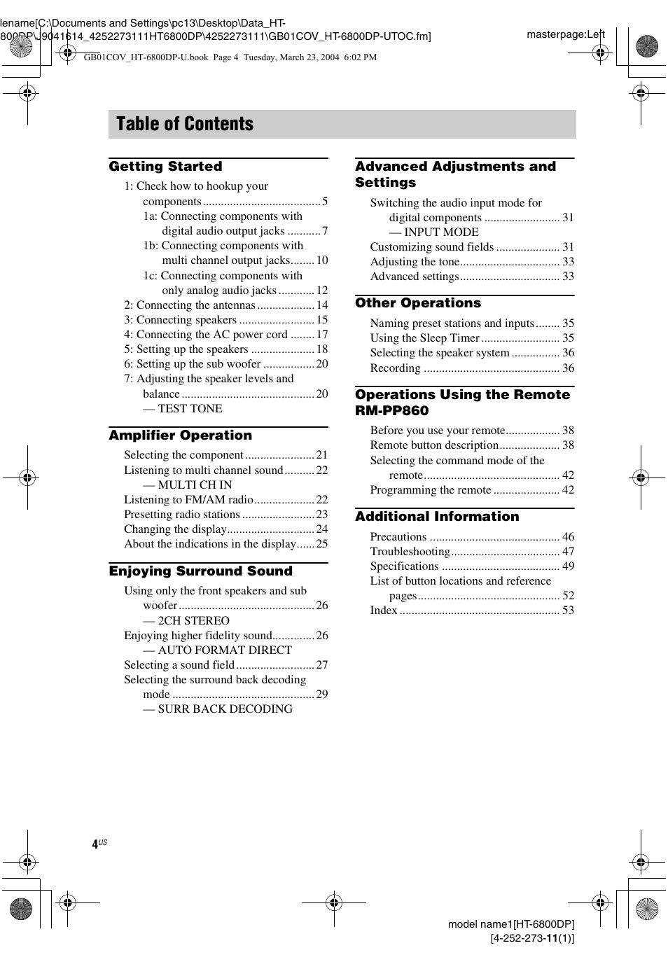 Sony HT-6800DP User Manual | Page 4 / 56