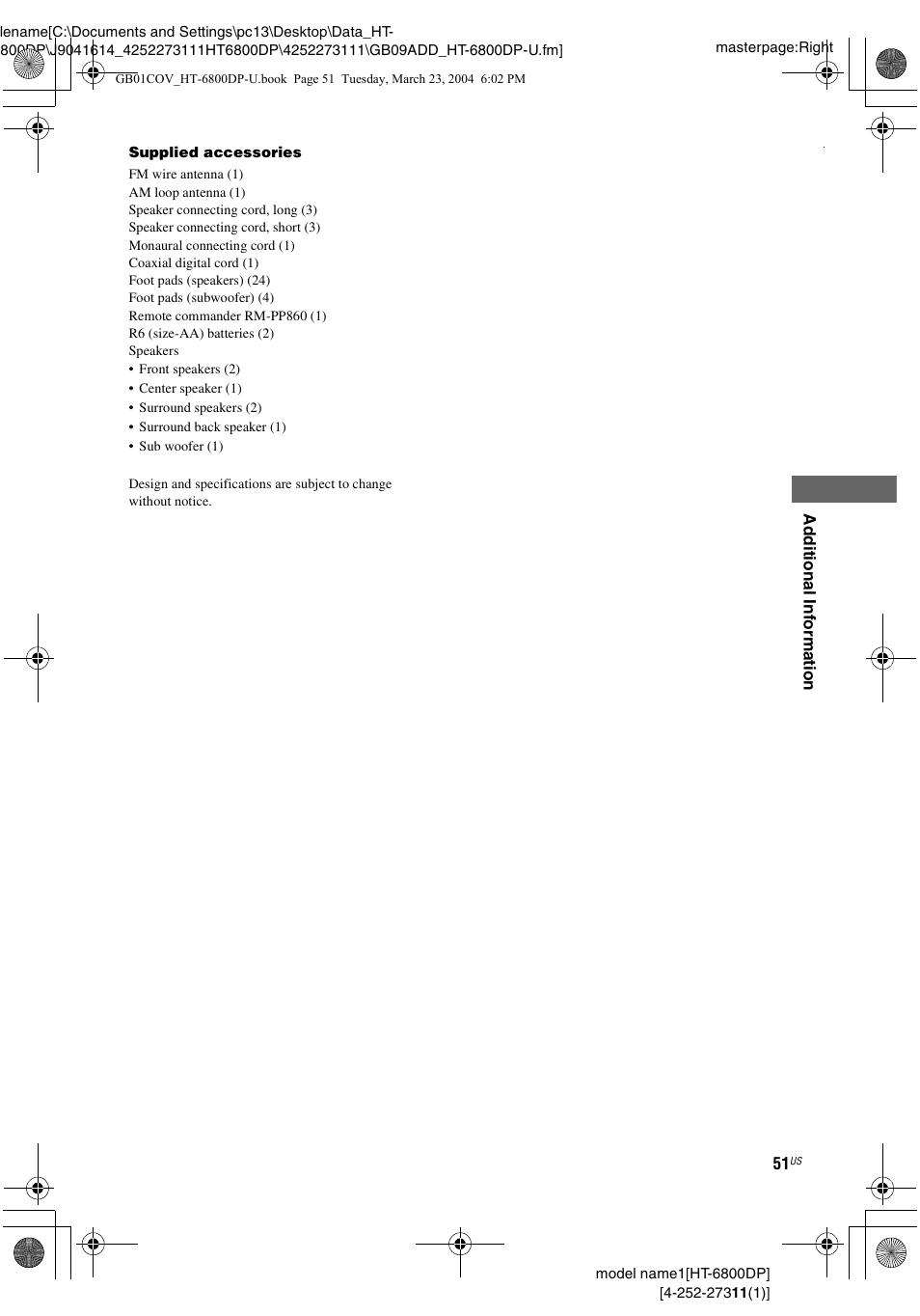 Sony HT-6800DP User Manual | Page 51 / 56