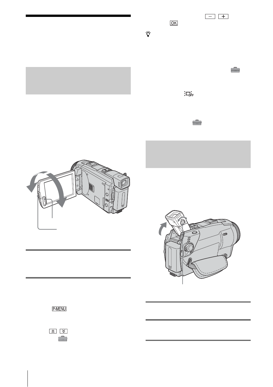 Step 4: adjusting the lcd panel and viewfinder, Adjusting the lcd panel, Adjusting the viewfinder | Adjusting the lcd panel adjusting the viewfinder | Sony DCR-HC85 User Manual | Page 18 / 152