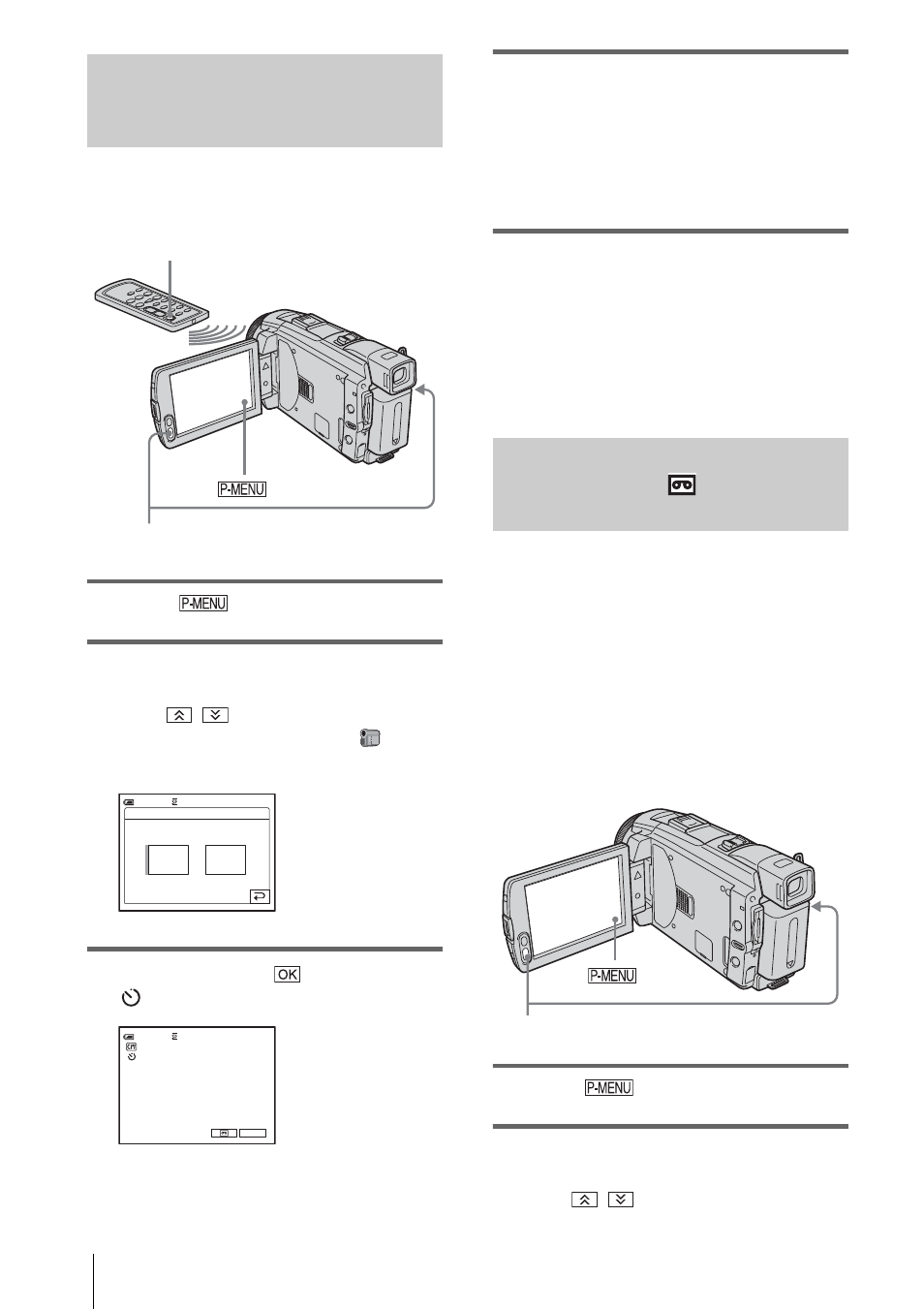Using the self-timer, Progressive recording mode (dcr-hc85) | Sony DCR-HC85 User Manual | Page 28 / 152