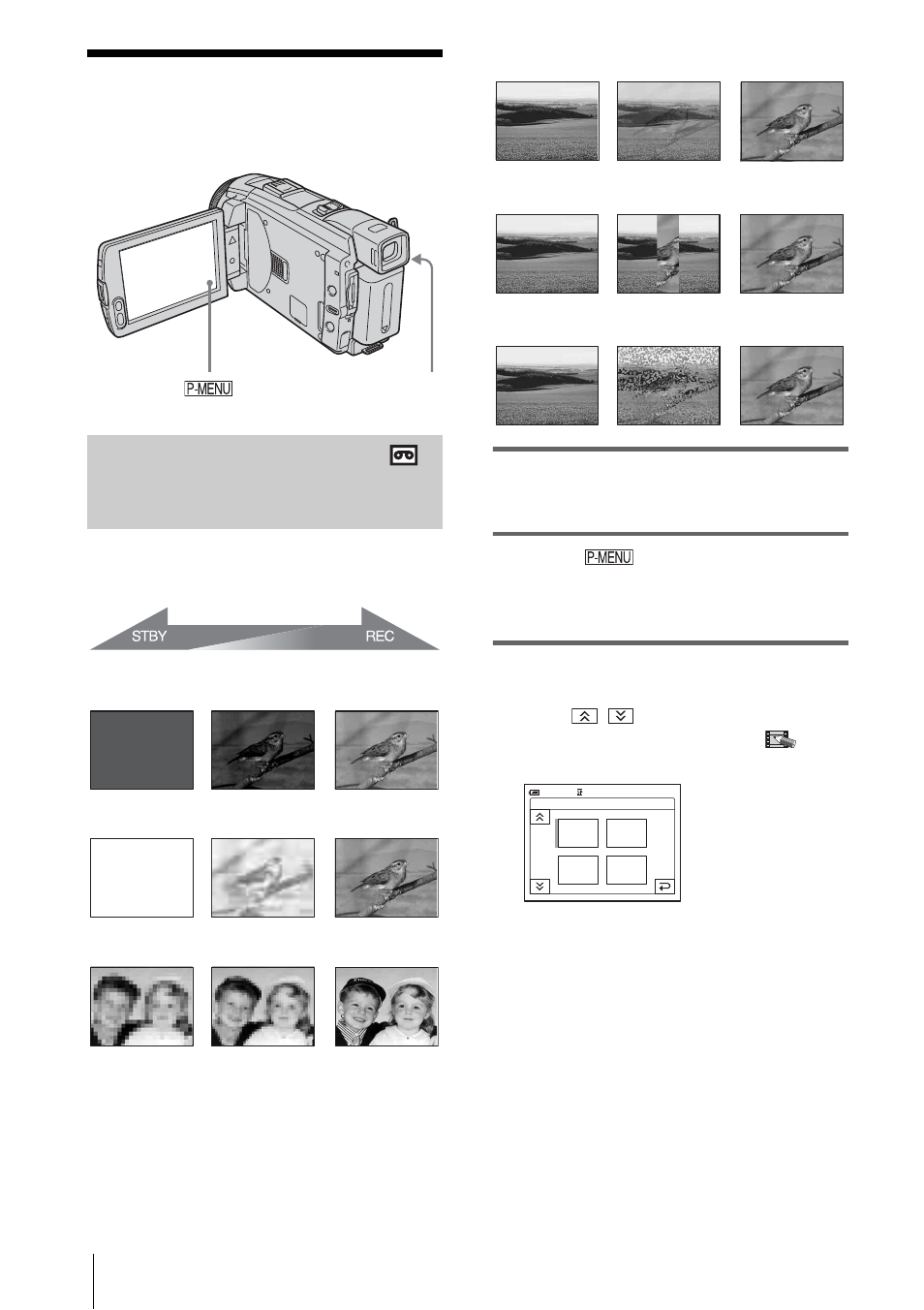 Recording a picture using various effects, Fading in and out of a scene – fader, Fading in and out of a scene | Fader, P. 42) w | Sony DCR-HC85 User Manual | Page 42 / 152