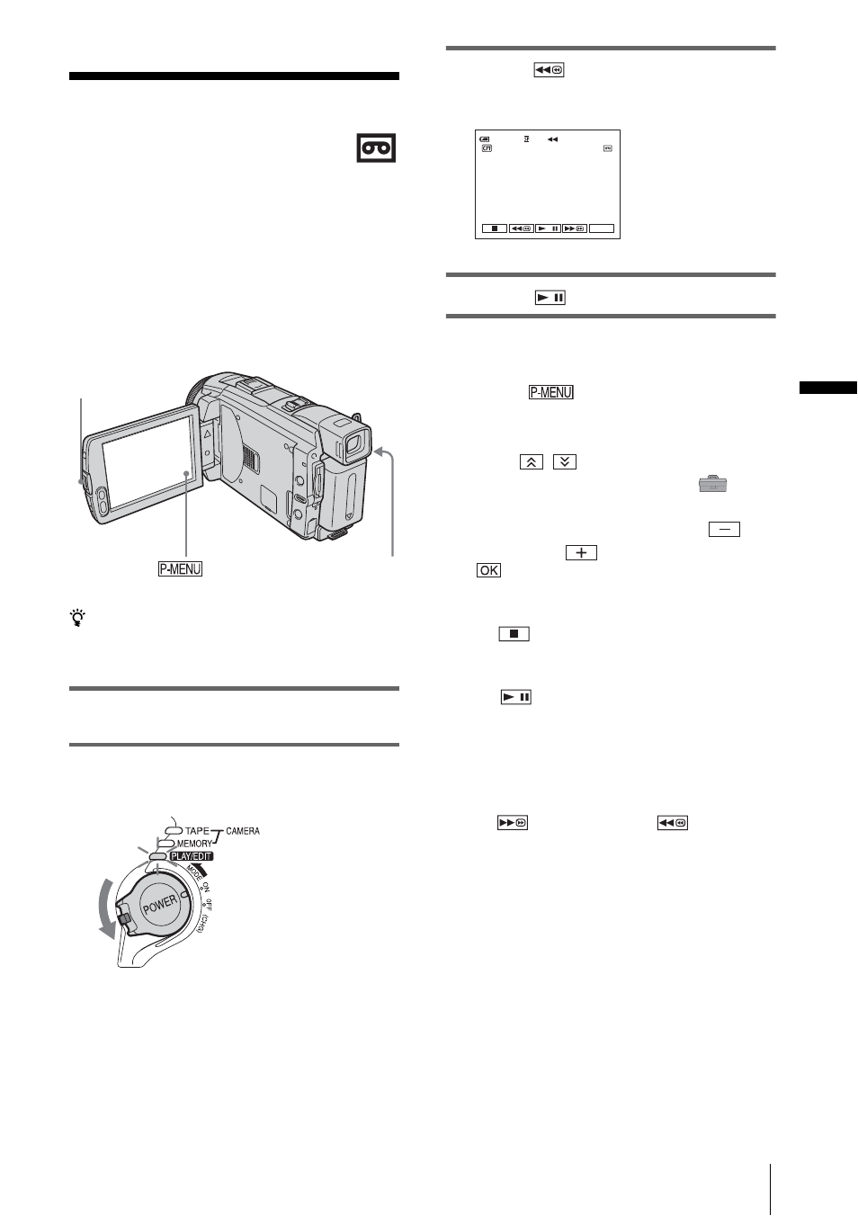 Playback, Viewing movies recorded on a tape | Sony DCR-HC85 User Manual | Page 49 / 152