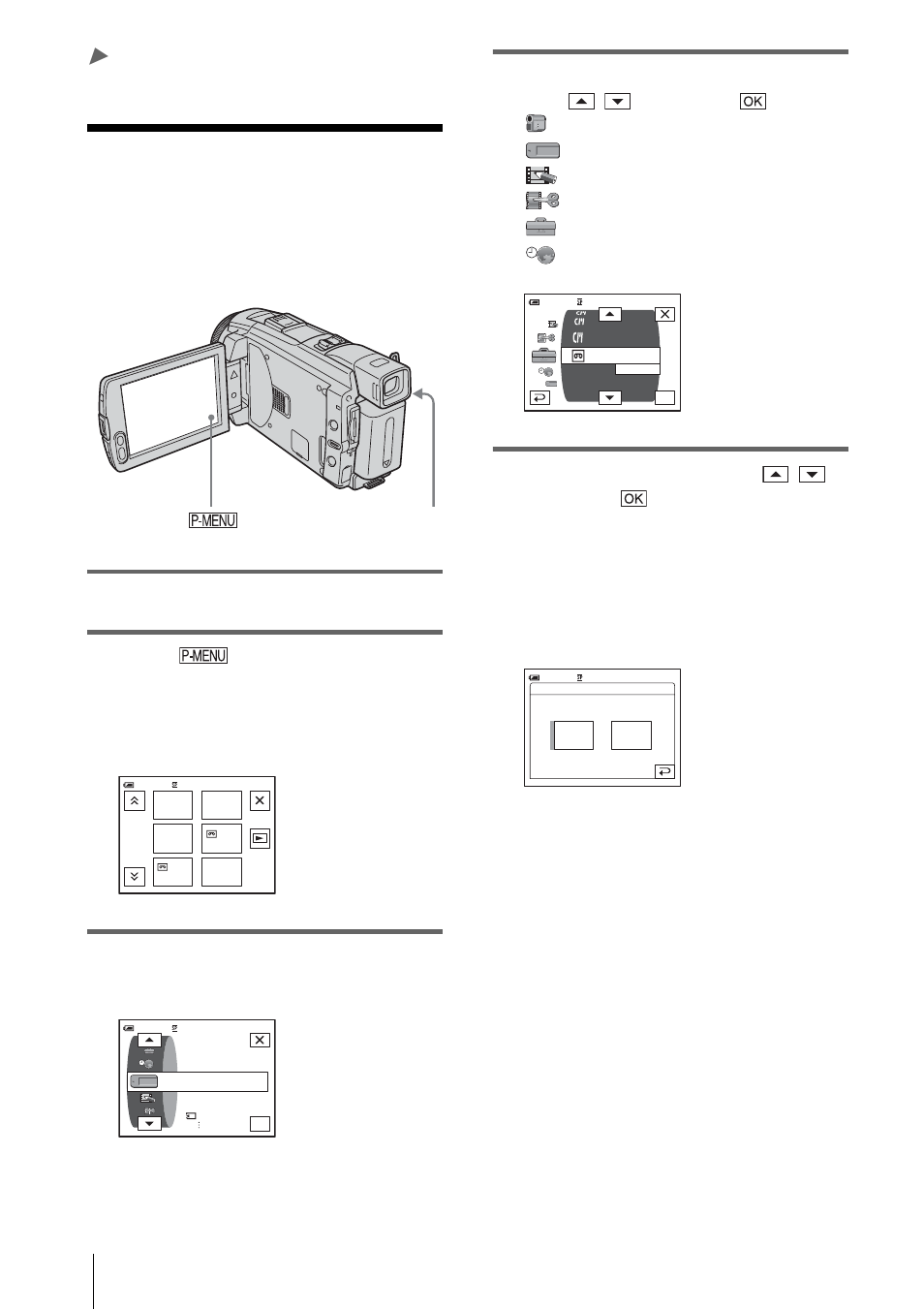Advanced operations, Using the menu, Selecting menu items | P. 62), Turn on the powe r (p. 17), Touch, Touch [menu] to display the menu index screen, Select the desired item with / , then touch | Sony DCR-HC85 User Manual | Page 62 / 152