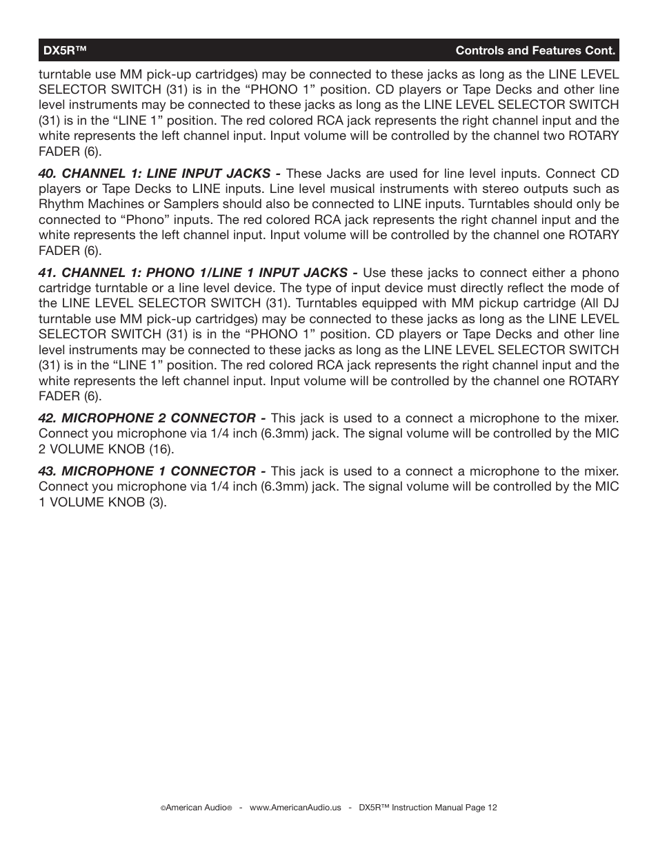 American Audio DX5R User Manual | Page 12 / 18