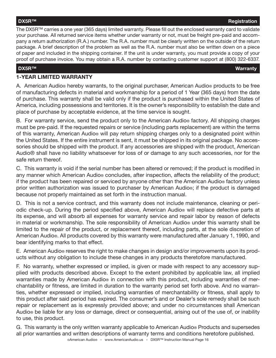 American Audio DX5R User Manual | Page 16 / 18