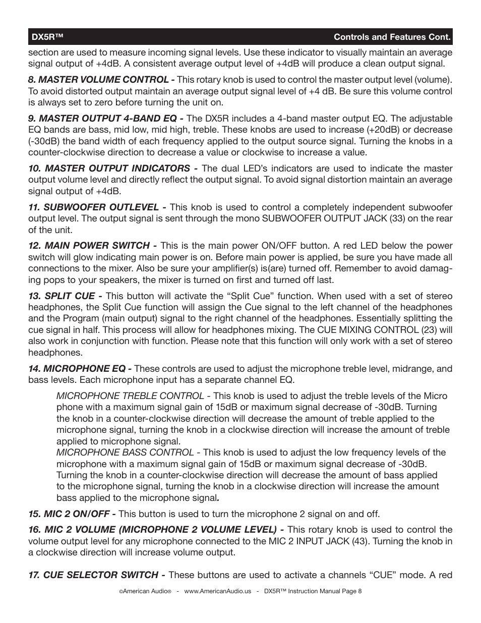 American Audio DX5R User Manual | Page 8 / 18