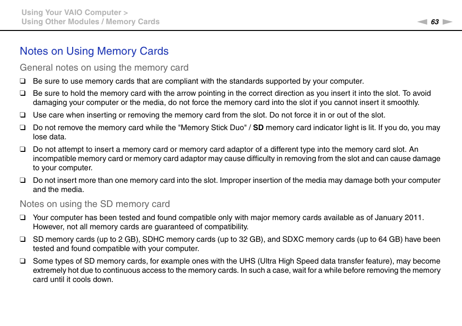 Sony VPCF221FX User Manual | Page 63 / 176