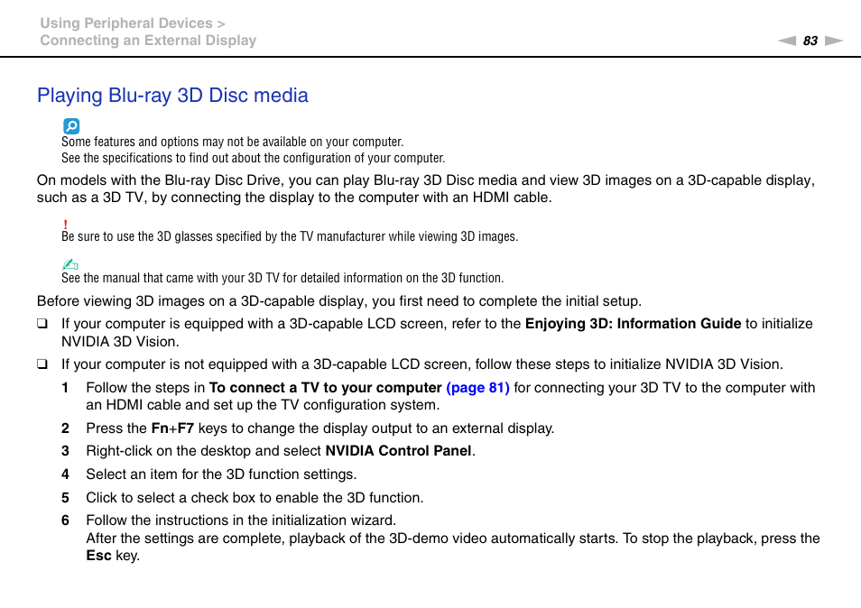 Playing blu-ray 3d disc media | Sony VPCF221FX User Manual | Page 83 / 176