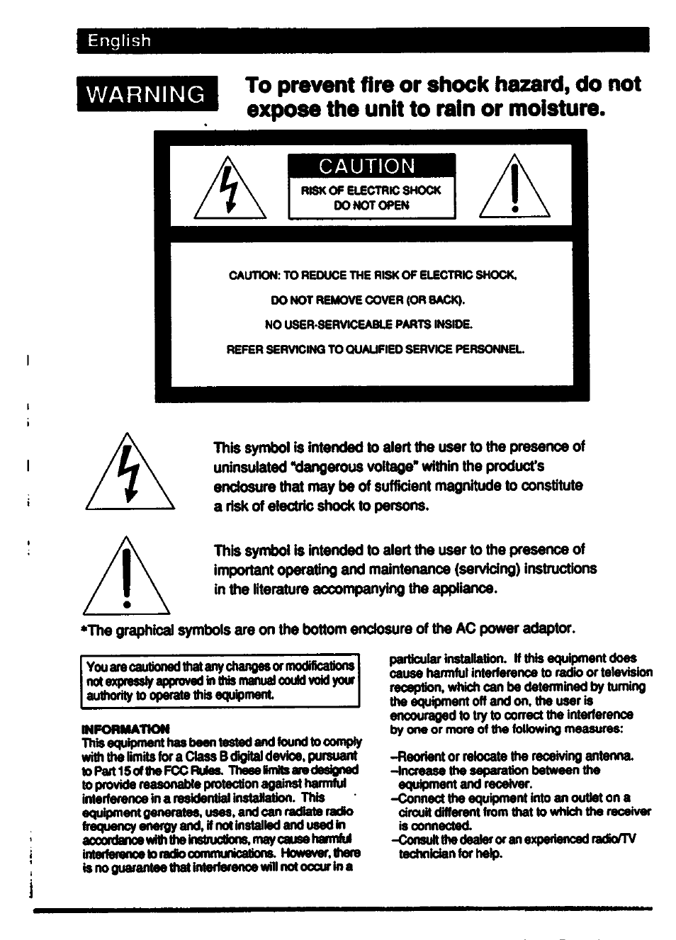 Warning | Sony ICF-C703 User Manual | Page 3 / 20