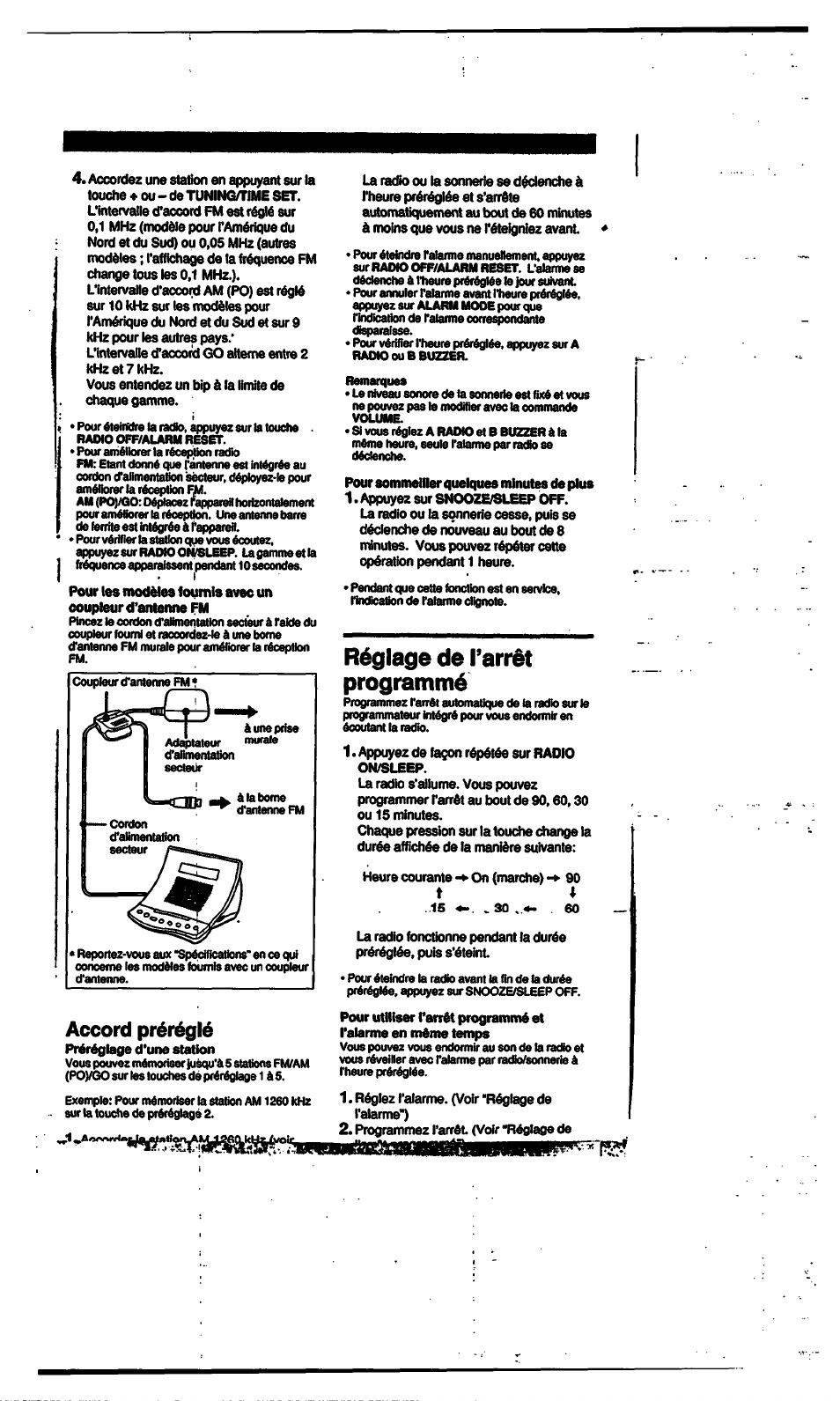 Réglage de l’arrêt programmé, Accord préréglé | Sony ICF-C703 User Manual | Page 8 / 20