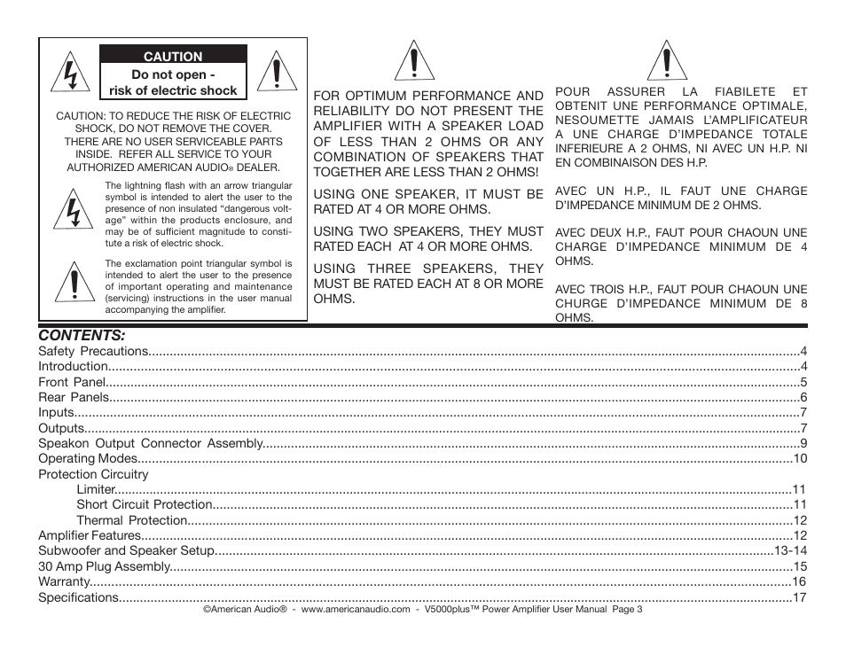 American Audio V5000plus User Manual | Page 3 / 18