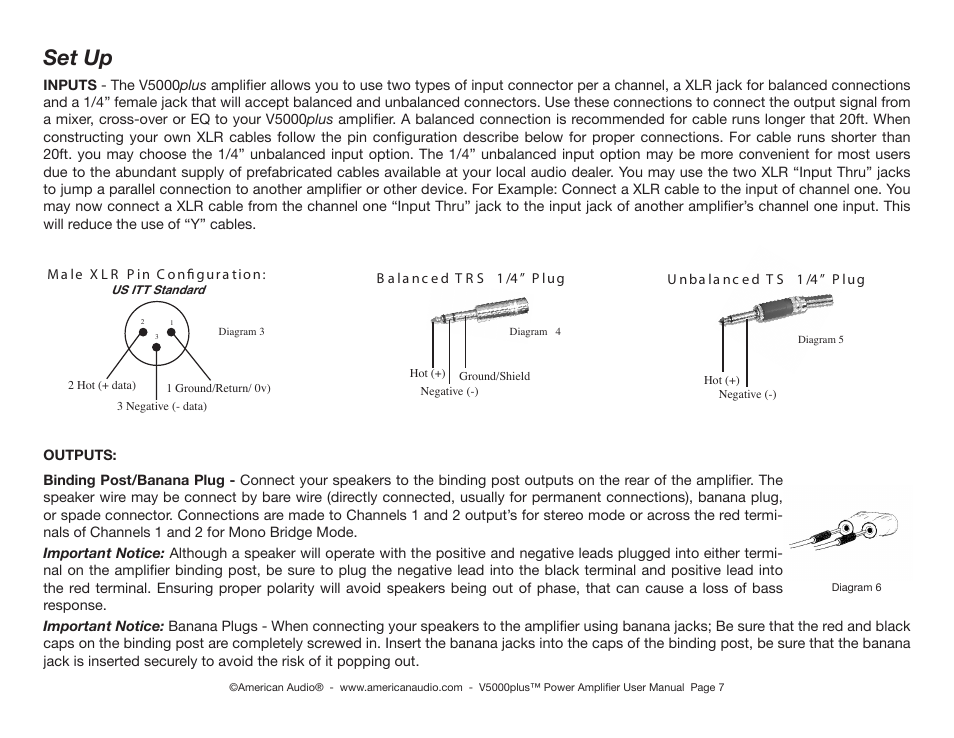 Set up | American Audio V5000plus User Manual | Page 7 / 18