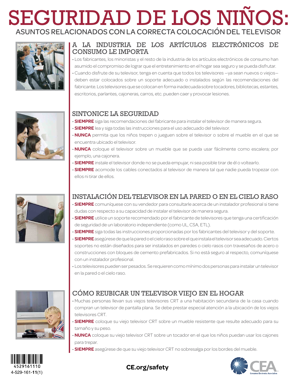 Seguridad de los niños, Sintonice la seguridad, Cómo reubicar un televisor viejo en el hogar | Sony XBR-65X850A User Manual | Page 2 / 4