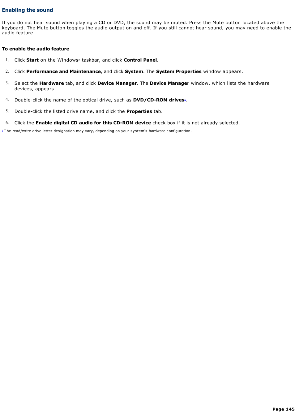 Enabling the sound | Sony VGN-A190 User Manual | Page 145 / 315