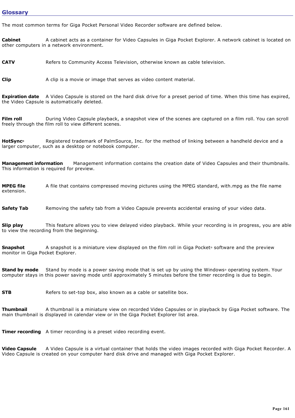 Glossary | Sony VGN-A190 User Manual | Page 161 / 315