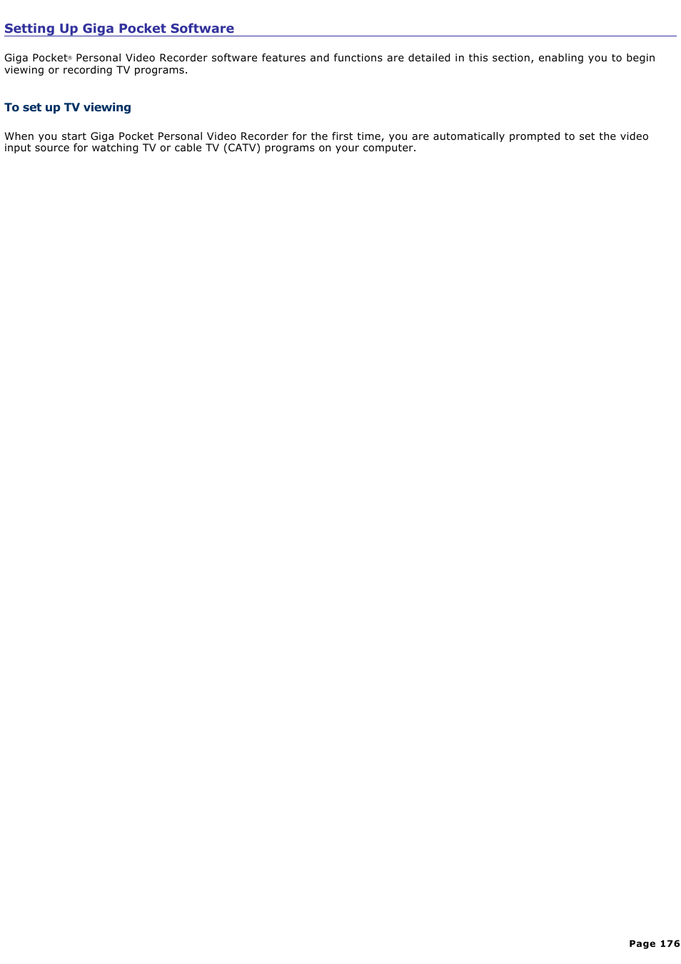 Setting up giga pocket software | Sony VGN-A190 User Manual | Page 176 / 315