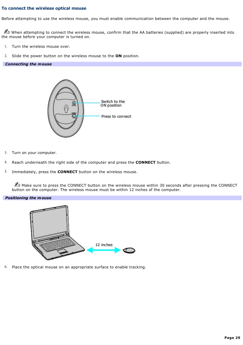 To connect the wireless optical mouse | Sony VGN-A190 User Manual | Page 29 / 315