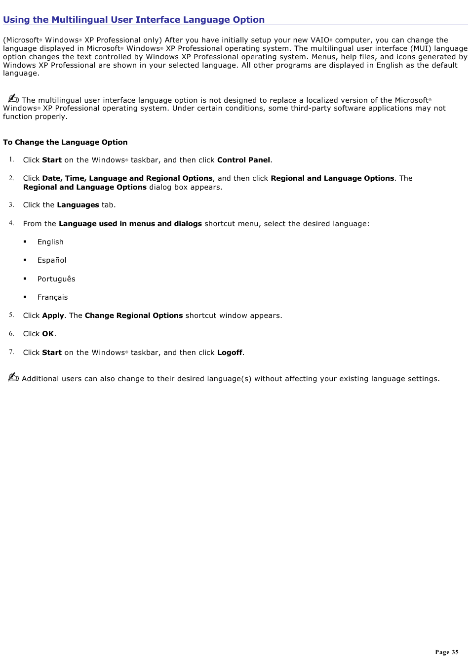 Sony VGN-A190 User Manual | Page 35 / 315