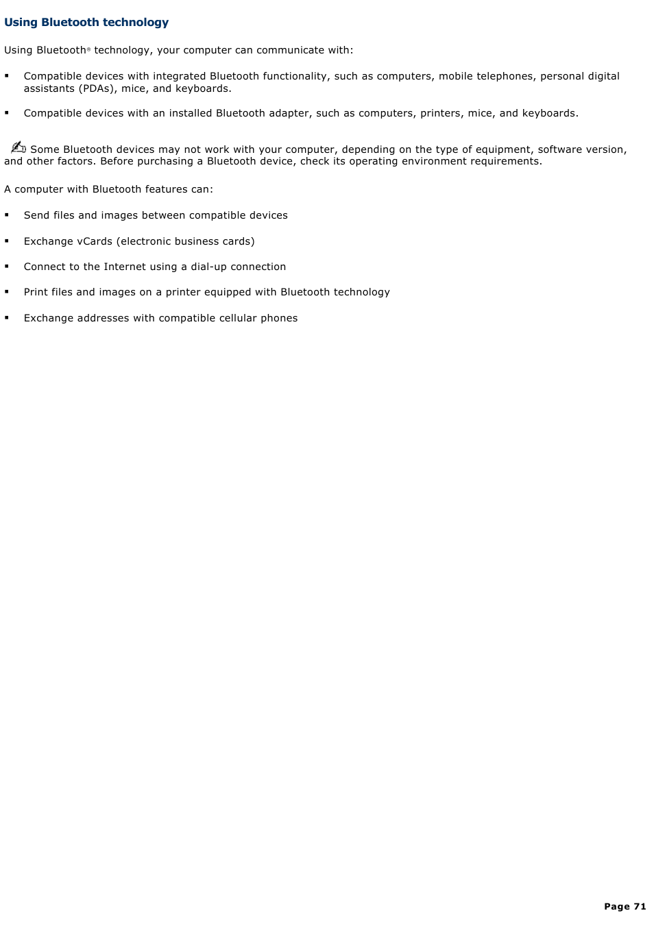 Using bluetooth technology | Sony VGN-A190 User Manual | Page 71 / 315