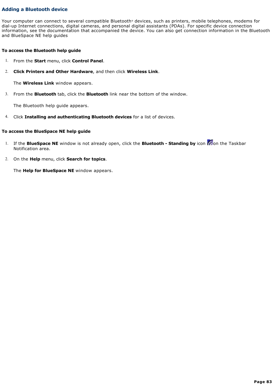 Adding a bluetooth device | Sony VGN-A190 User Manual | Page 83 / 315