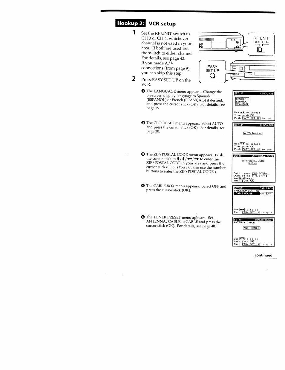 Hookup 2, Vcr setup, Hookup 2: vcr setup | Sony SLV-M20HF User Manual | Page 15 / 52