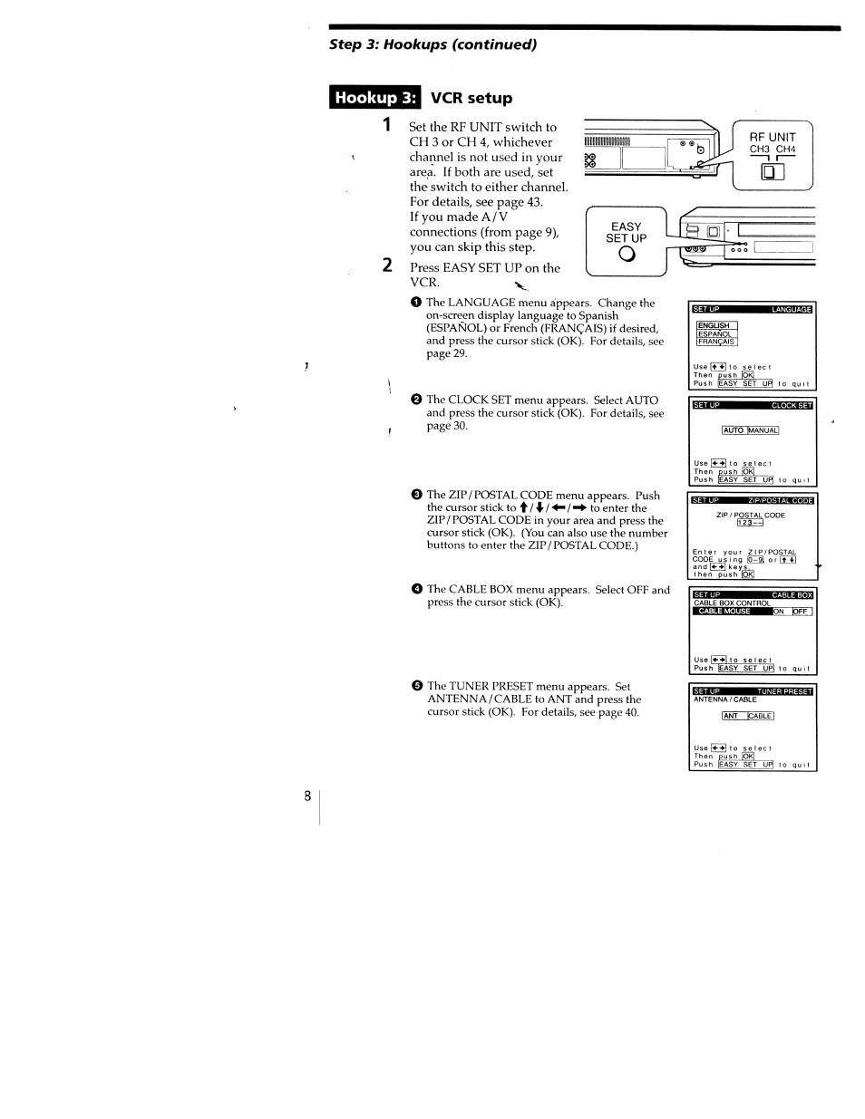 Step 3: hookups (continued) hookup 3: vcr setup | Sony SLV-M20HF User Manual | Page 18 / 52