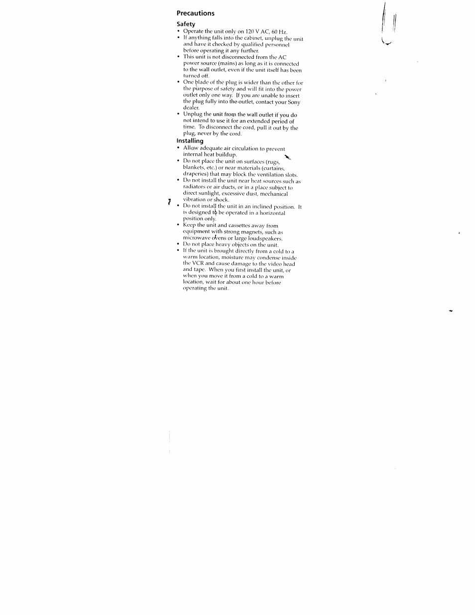 Precautions | Sony SLV-M20HF User Manual | Page 2 / 52