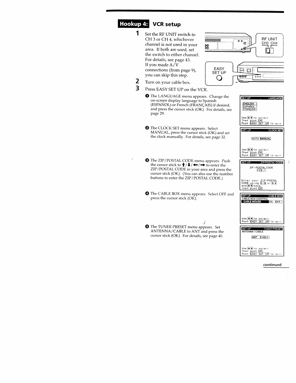Hookup 4: vcr setup | Sony SLV-M20HF User Manual | Page 21 / 52