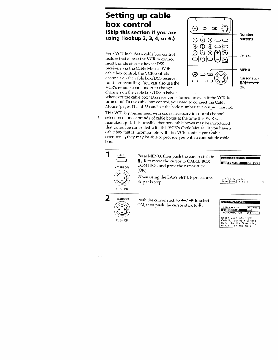 Setting up cable box control | Sony SLV-M20HF User Manual | Page 34 / 52