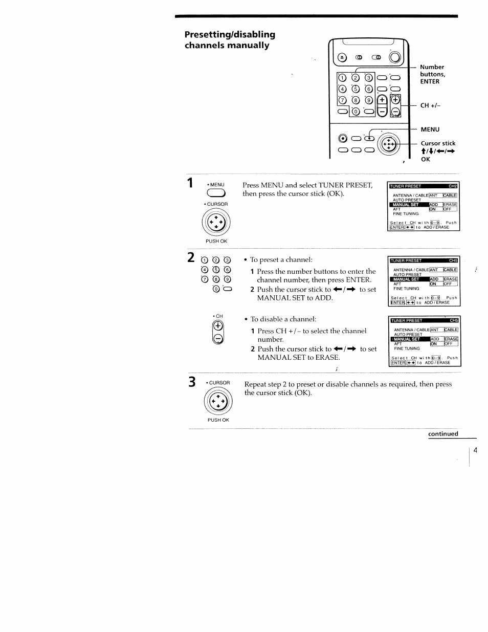 Presetting/disabling channels manually | Sony SLV-M20HF User Manual | Page 41 / 52