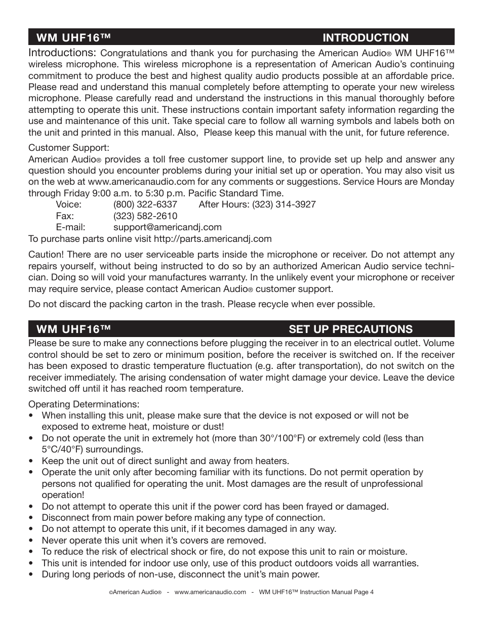 American Audio WM-UHF16 User Manual | Page 4 / 9