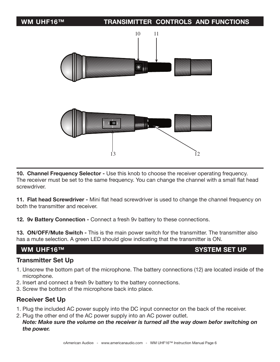 American Audio WM-UHF16 User Manual | Page 6 / 9