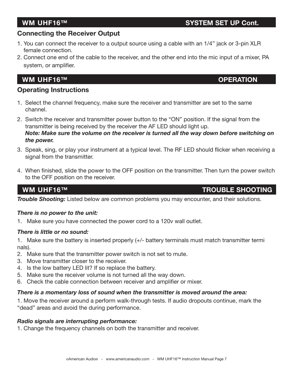 American Audio WM-UHF16 User Manual | Page 7 / 9
