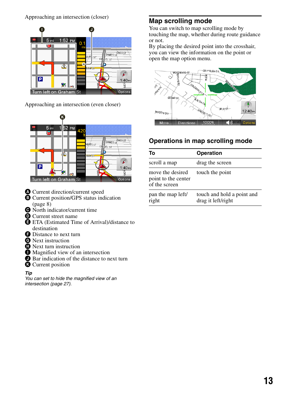 Map scrolling mode | Sony NV-U83T User Manual | Page 13 / 31