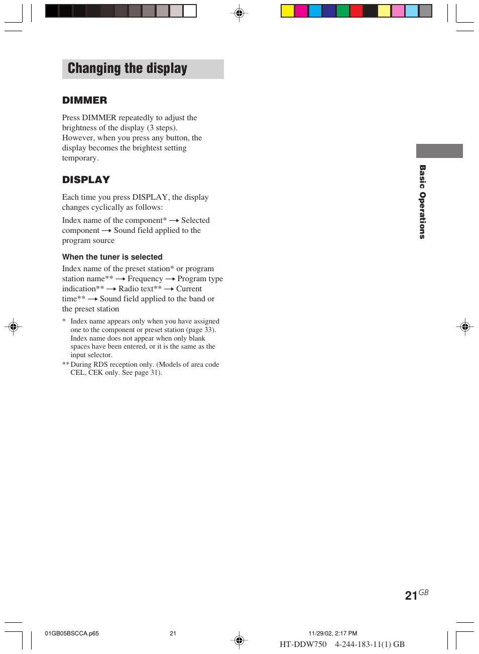 Changing the display | Sony HT-DDW750 User Manual | Page 21 / 52