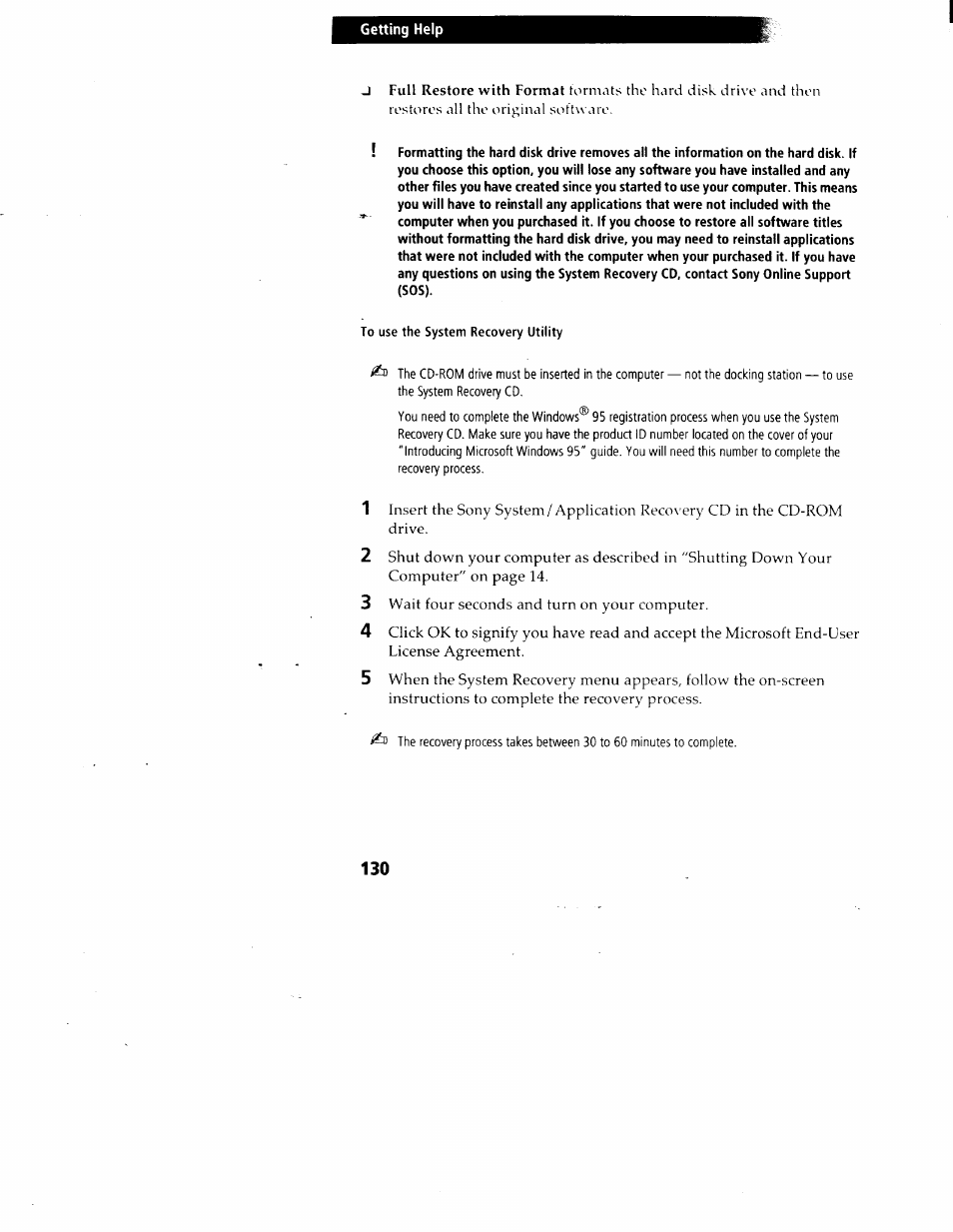 To use the system recovery utility | Sony PCG-717 User Manual | Page 137 / 154