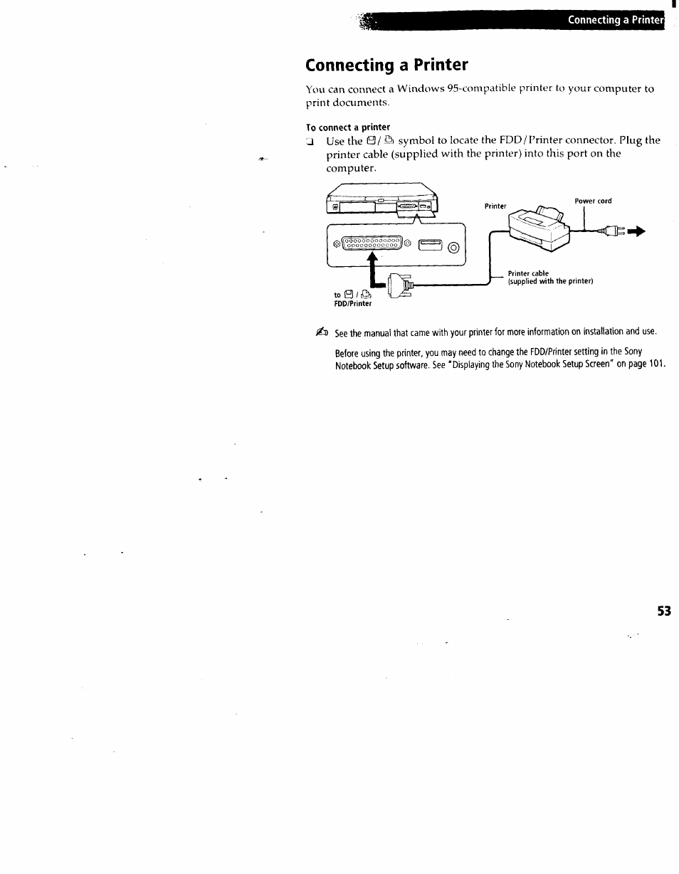 Connecting a printer, To connect a printer | Sony PCG-717 User Manual | Page 58 / 154