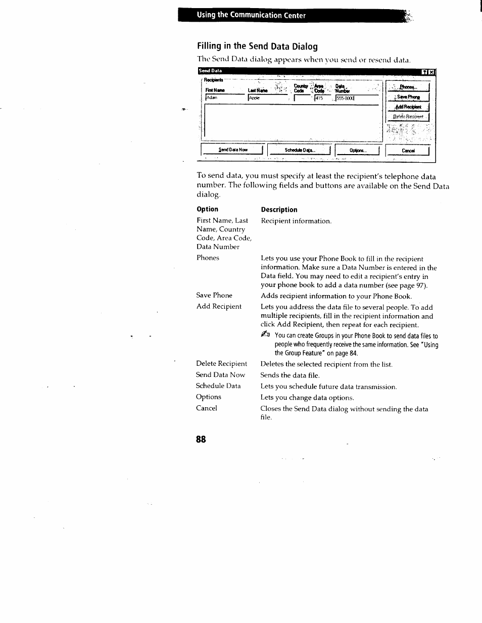 Filling in the send data dialog | Sony PCG-717 User Manual | Page 96 / 154