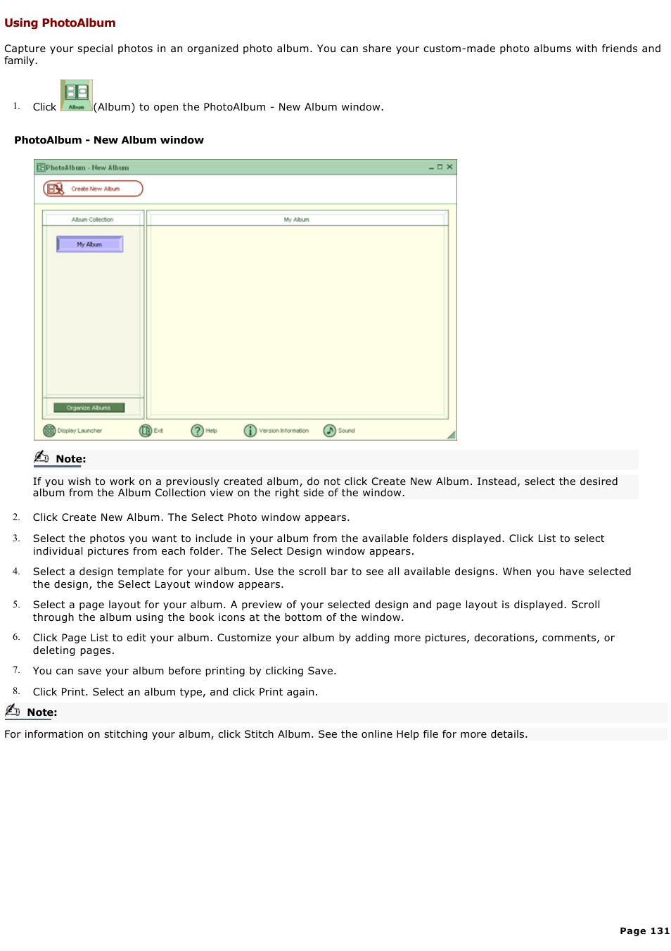 Using photoalbum | Sony PCG-GR300K User Manual | Page 131 / 198