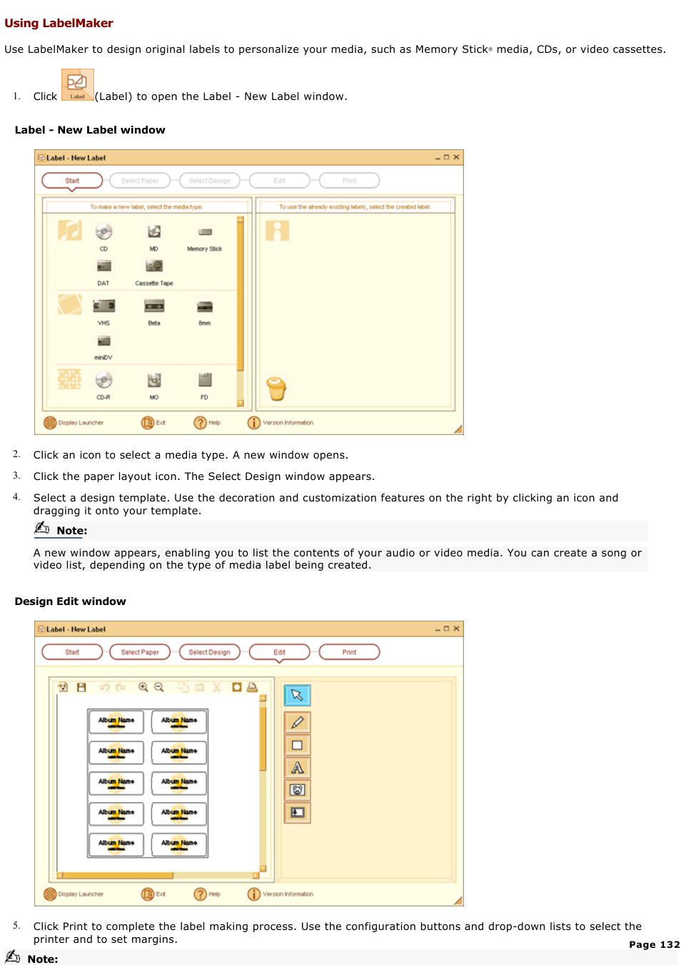 Using labelmaker | Sony PCG-GR300K User Manual | Page 132 / 198