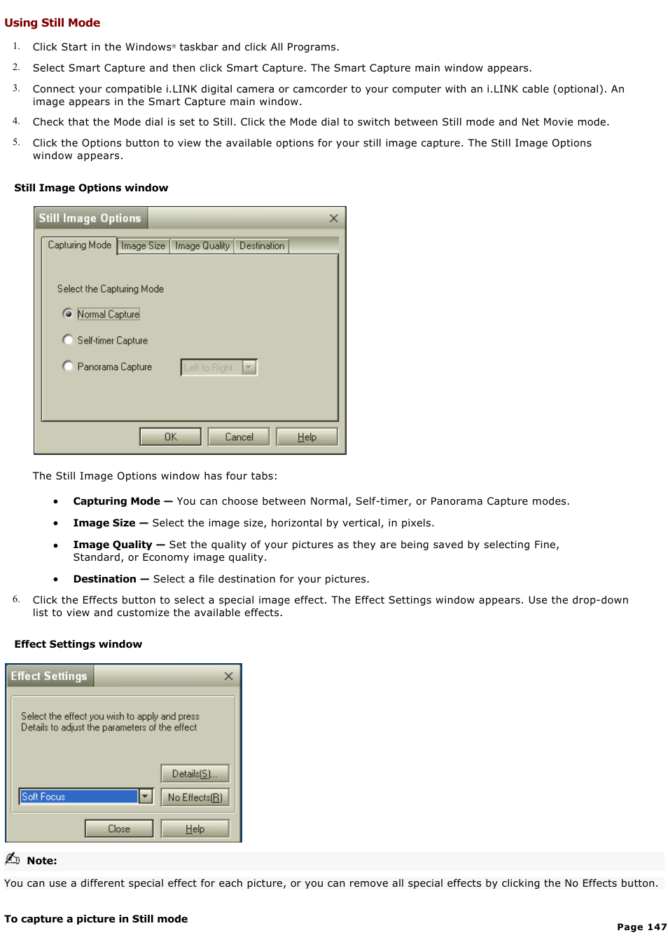 Using still mode | Sony PCG-GR300K User Manual | Page 147 / 198