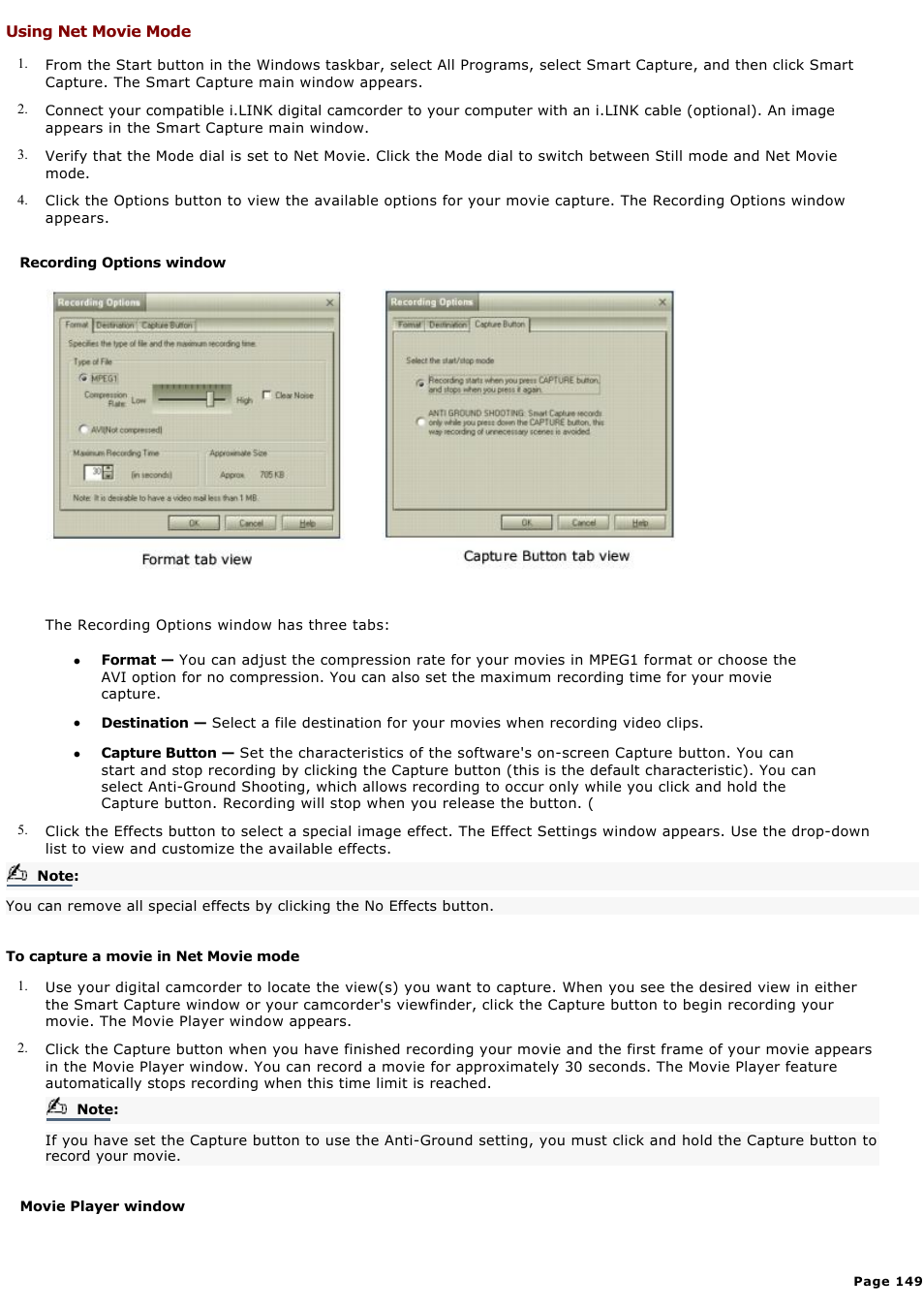 Using net movie mode | Sony PCG-GR300K User Manual | Page 149 / 198