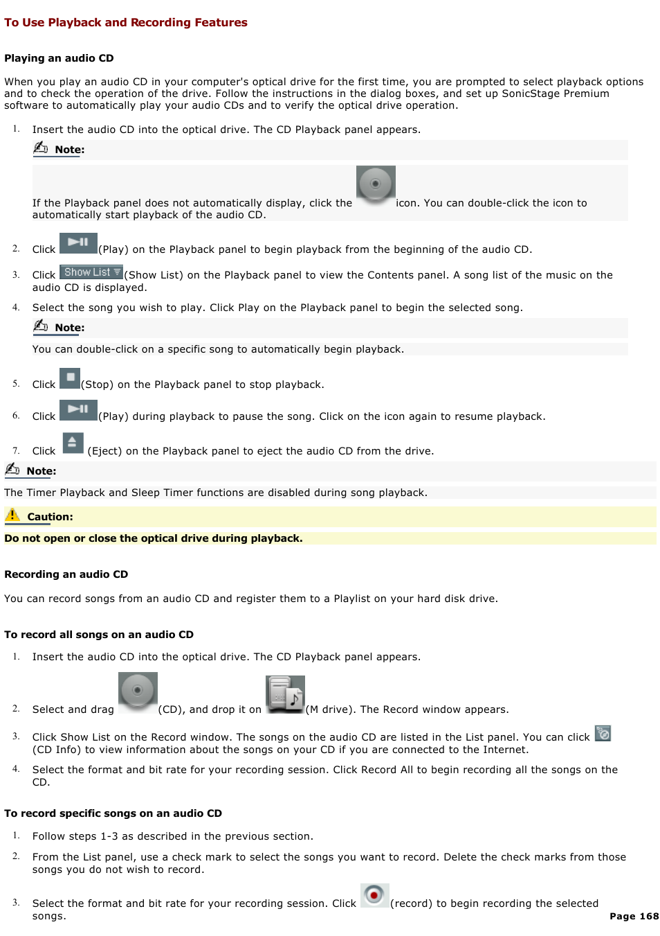 To use playback and recording features | Sony PCG-GR300K User Manual | Page 168 / 198