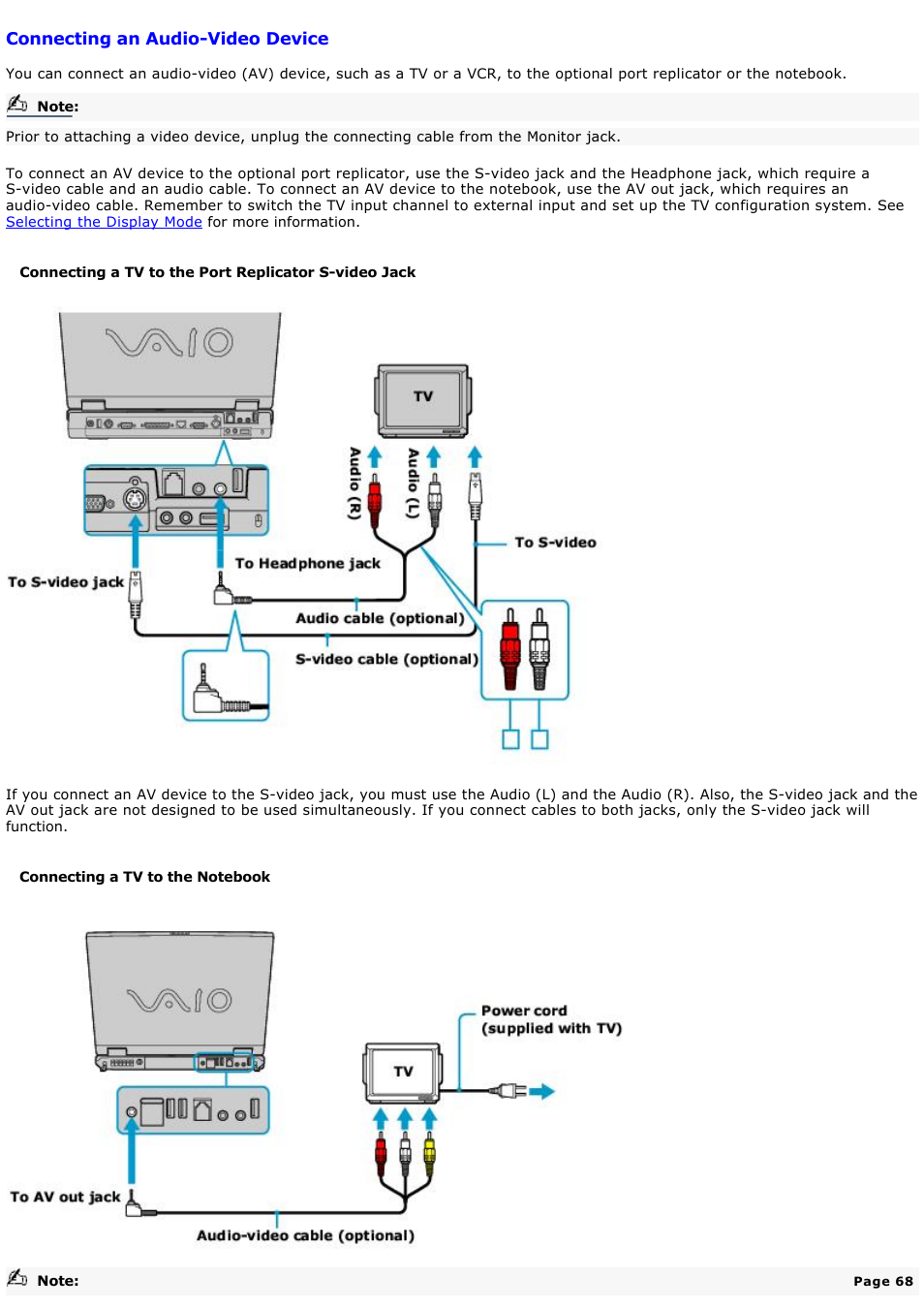 Connecting an audio-video device | Sony PCG-GR300K User Manual | Page 68 / 198