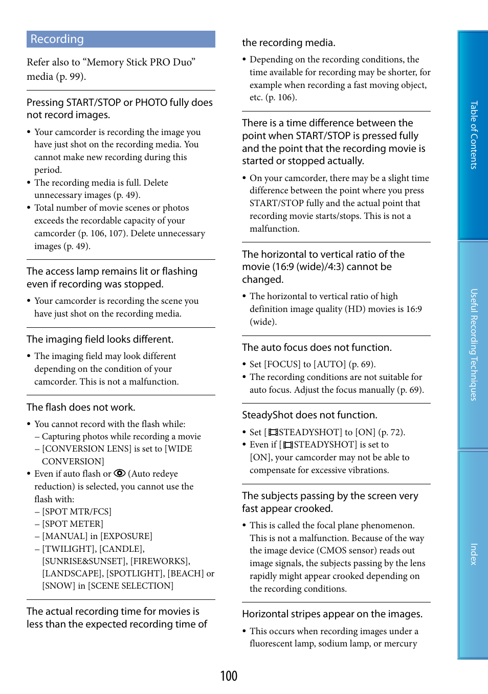 Recording | Sony HDR-TG5 User Manual | Page 100 / 123